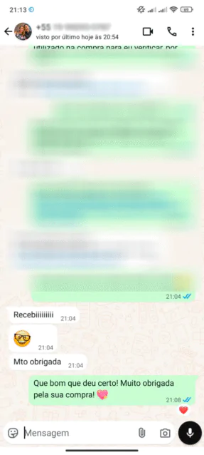 Print WhatsApp — depoimento de aluna da Academia do Bordado Livre