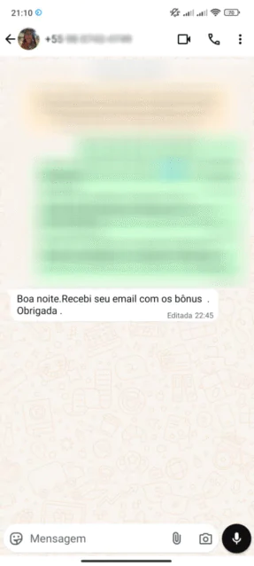 Print WhatsApp — depoimento de aluna da Academia do Bordado Livre